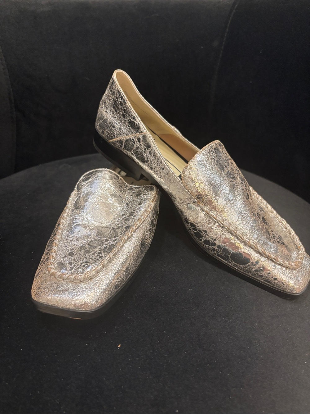 Dolce Vita Metallic Silver Crackle Leather Loafers
